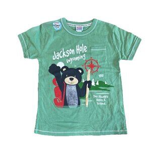 Pocket Pals Organic Cotton Youth Shirt Souvenir Jackson Hole Wyoming Bear Green